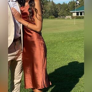 Petal and Pup Rust Colored Satin Midi Dress- worn once!